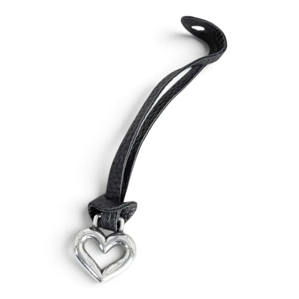 Brighton Silver Heart Key Fob Purse Charm Black Leather Strap 8